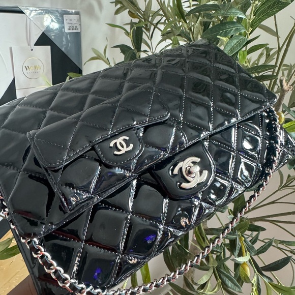 Chanel Patent Quilted Clutch with Chain in Black - Picture 13 of 15